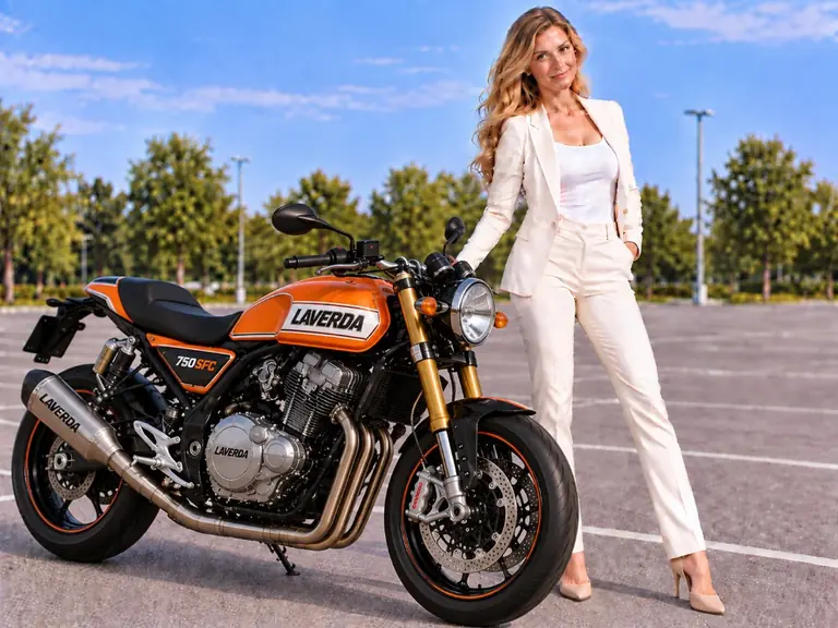 KI-generierte Illustration einer Laverda 750 SFC beim Motorradverkauf