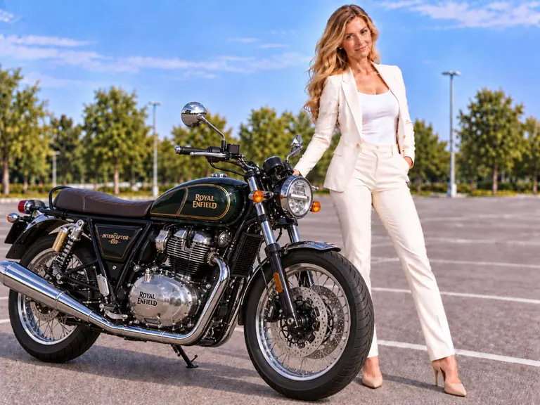 KI-generierte Illustration einer Royal Enfield Interceptor 650 beim Motorradverkauf