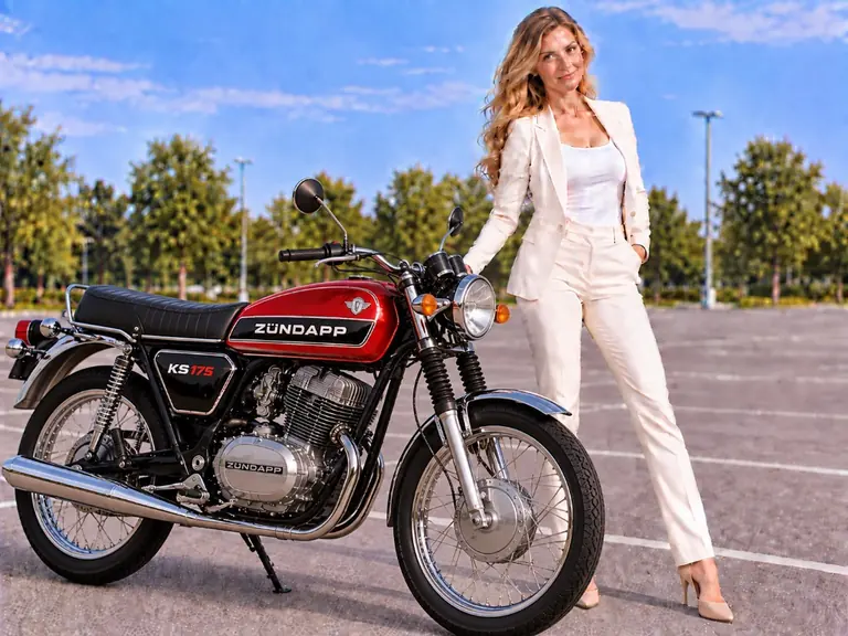 Zündapp KS 175 Motorrad verkaufen KI-generierte Illustration einer Zündapp KS 175 beim Motorradverkauf